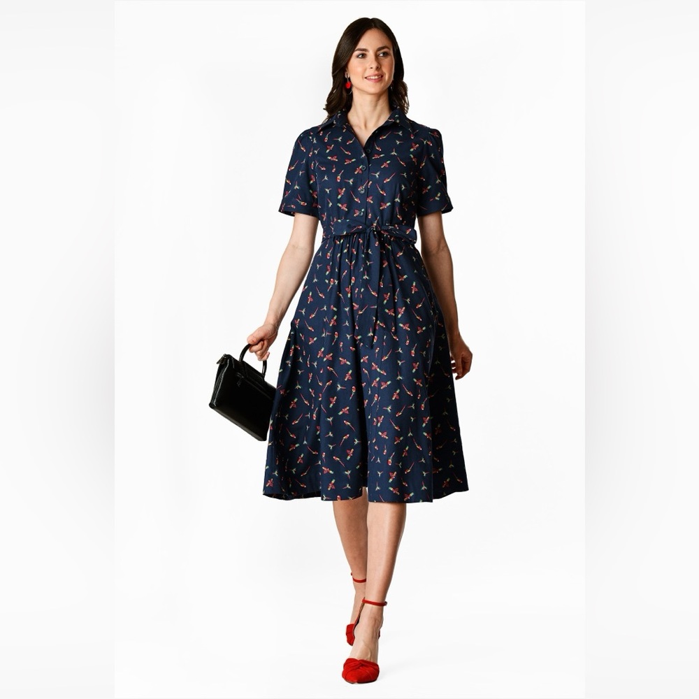 TU Parrots Print Tea Midi Dress Vintage Size 10 (best for Small) - Picture 9 of 9